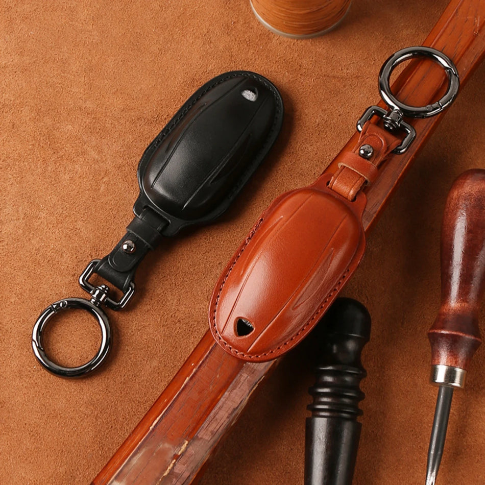 Leather Key Fob Cover for Tesla Model Y/3/X/S