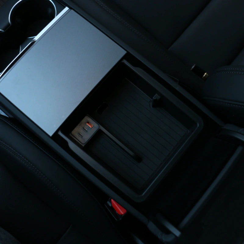 Armrest Storage Box with USB Charging Cables Hub for Tesla Model Y Juniper  Modtesla