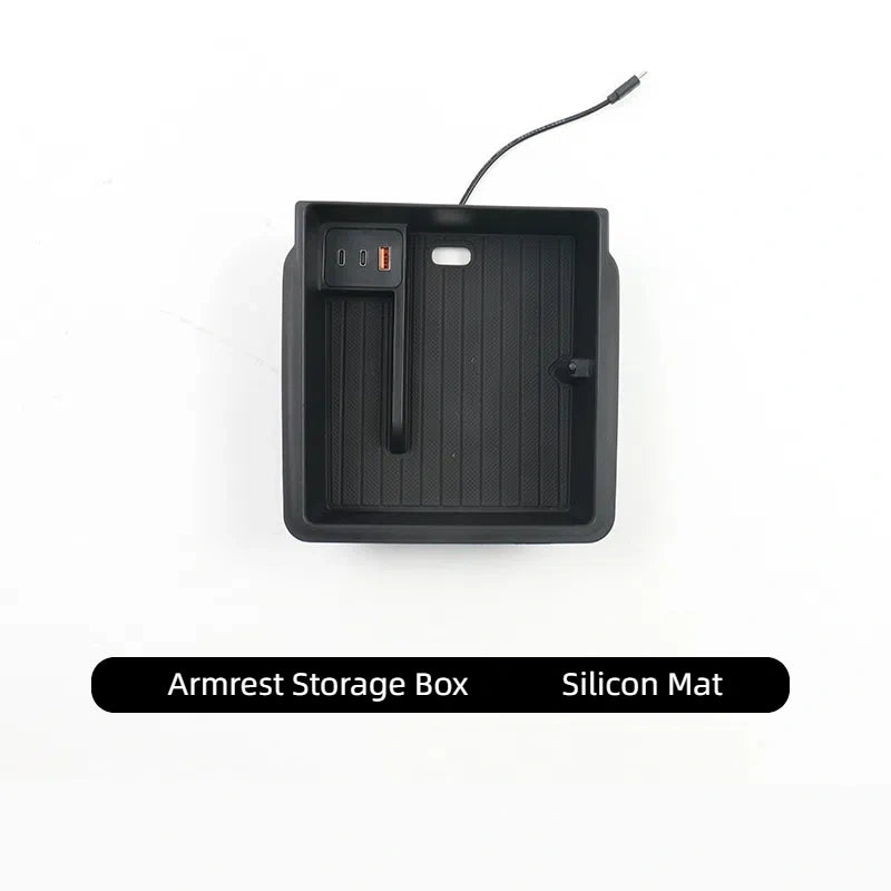 Armrest Storage Box with USB Charging Cables Hub for Tesla Model Y Juniper  Modtesla
