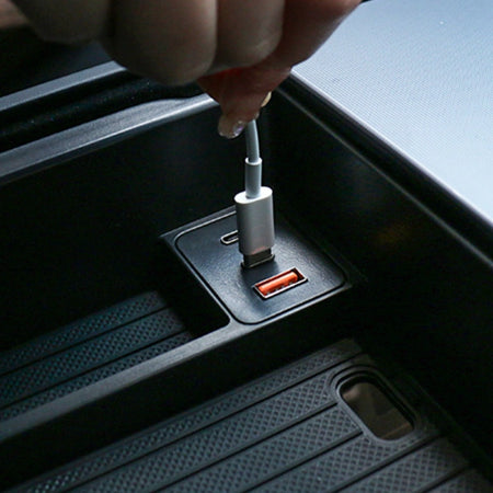 Armrest Storage Box with USB Charging Cables Hub for Tesla Model Y Juniper  Modtesla