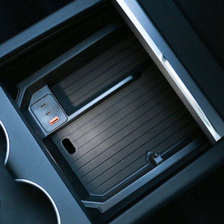 Armrest Storage Box with USB Charging Cables Hub for Tesla Model Y Juniper  Modtesla