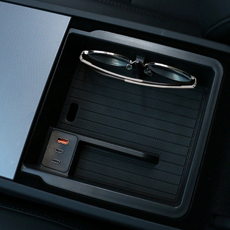 Armrest Storage Box with USB Charging Cables Hub for Tesla Model Y Juniper  Modtesla