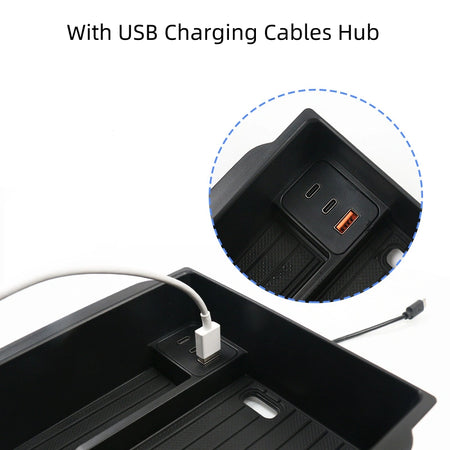 Armrest Storage Box with USB Charging Cables Hub for Tesla Model Y Juniper  Modtesla